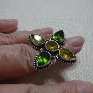 Beautiful PERIDOT & CITRINE Handmade Sterling Ring Size 7.25 #829B